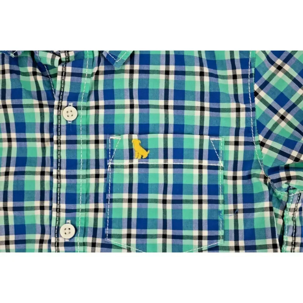Carter’s Boy’s Blue Green Plaid Short Sleeve Button Down Shirt Kid’s Size 4T